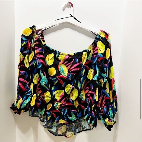 Tabitha Brown for Target NWT 1X Bardot Off the Shoulder Top Lemon Print - Picture 8 of 11